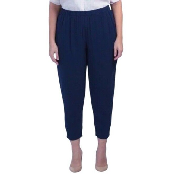 Eileen Fisher Womens Pants sz 2X new nwt $278 Navy Blue Silk Cropped Ankle x28" - Picture 1 of 12